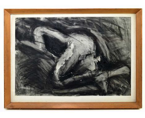 † ATTRIBUTED TO LEON KOSSOFF (1926-2019), watercolour and torn paper, 'Reclining Nude', with label verso stating that it was 