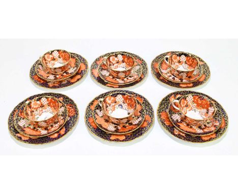 ROYAL CROWN DERBY; a six setting part tea service in the 4312 pattern, comprising six cups, six saucers, six side plates.Cond