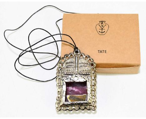 † GRAYSON PERRY (born 1960); 'Reliquary, 2009', ceramic fragments and incised metal pendant on waxed leather string, produced