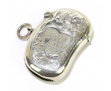 WILLIAM HAIR HASELER; a George V kidney shaped vesta case, decorated with floral decoration, Birmingham 1910, approx weight 0
