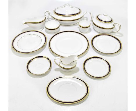 SPODE; a 'Knightsbridge Cobalt' pattern tea/dinner service to include eight serving plates, eight plates, six bowls, six side