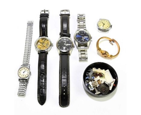 A small collection of assorted wristwatches to include a gentleman's Timex, Pulsar, a boxed Stuhrling example, etc.