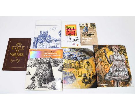 GRAYSON PERRY (born 1960); 'The Charm of Lincolnshire' tea towel, together with six Grayson Perry books, to include 'Playing 