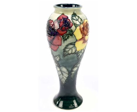 SALLY TUFFIN FOR MOORCROFT; a meiping shaped limited edition vase decorated in the 'Rose and Bud' pattern, 500/500, height 28