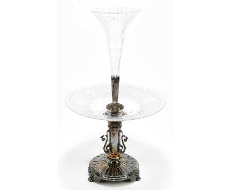 MAPPIN &amp; WEBB; a Victorian hallmarked silver epergne with cut glass flute and dish, terminating on a hallmarked silver co