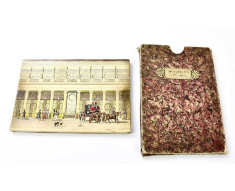 OPTIQUE No9 LE PALAIS ROYAL, an early 19th century accordion peep-show  with four hand coloured divisions, backboard and cove