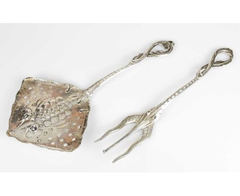 EMILE HOYE FOR MAGNUS AASE; a Norwegian 830 grade silver fish servers cast as a stingray and an octopus, length 24cm, approx 