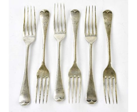 WILLIAM HUTTON &amp; SONS; a set of six George V hallmarked silver forks, Sheffield 1923, approx weight 9.47ozt/294.5g.