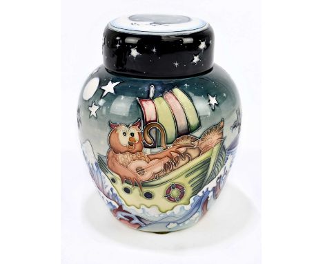 NICOLA SLANEY FOR MOORCROFT; a limited edition ginger jar and cover decorated in the 'Owl &amp; Pussycat' pattern, signed, 22