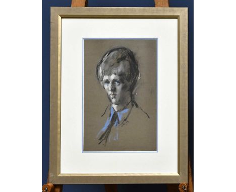 † HAROLD FRANCIS RILEY DL DLITT FRCS DFA ATC (1934-2023); pastel, portrait of a boy with blue collar and black tie, signed an