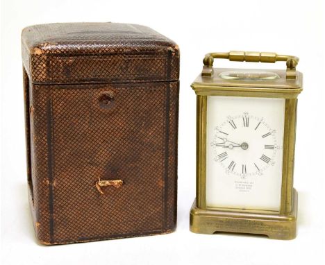 J.W. BENSON, LUDGATE HILL LONDON; a 19th century carriage clock with swing handle, the enamelled dial set with Arabic and Rom