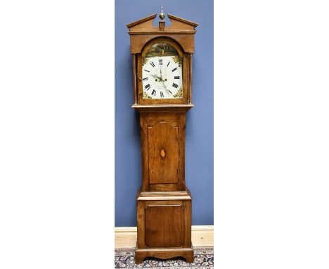 THOMAS CORKER STAFFORD; a George III oak eight day longcase clock, the painted dial with Roman numerals, subsidiary seconds d