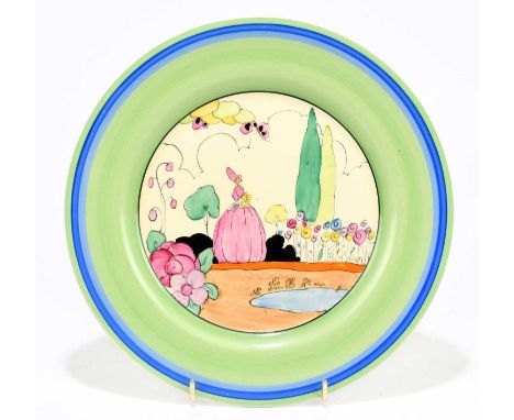 CLARICE CLIFF; a hand painted circular plated decorated in the 'Crinoline Lady' pattern, diameter 22.5cm.Condition Report: Li