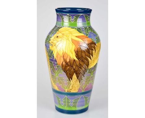 SALLY TUFFIN FOR DENNIS CHINAWORKS; a large limited edition vase of shouldered form, decorated with lions, impressed mark, si