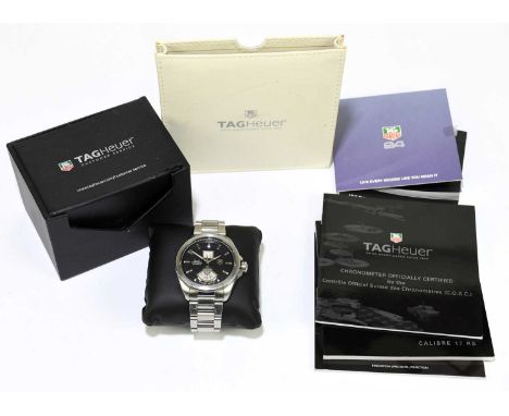 TAG HEUER; a gentleman's stainless steel Grand Carrera automatic chronometer, the black dial with baton numerals and date ape