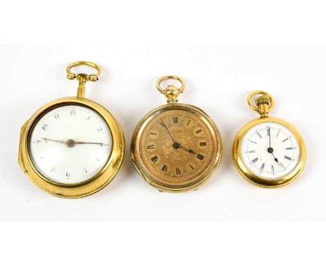 A George III yellow metal single fusee pair cased pocket watch, the enamel dial with Roman numerals and movement signed 'T. W