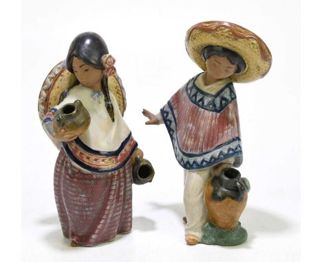 LLADRO; a pair of ceramic figures of a Mexican boy and girl, height of tallest 199cm (2).GCondition Report: Good condition.