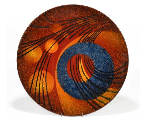 ALAN CLARKE; a large ceramic wall charger with stylised floral decoration, diameter 41cm.Condition Report: Very minor surface