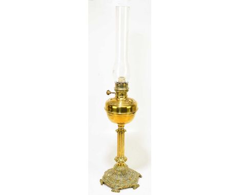 A late 19th century cast brass oil lamp, height 46cm. 