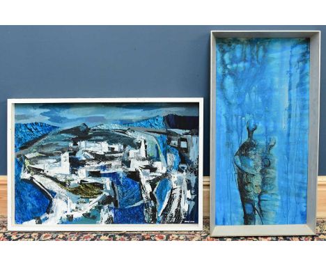 † BRUCE HURN (b.1926); oil on panel, 'Village Night II', signed lower right, 60 x 90cm, framed, with a further oil on board b
