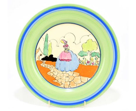 CLARICE CLIFF; a circular plate decorated in the 'Crinoline Lady' pattern, printed marks, diameter 22cm.Condition Report: Und