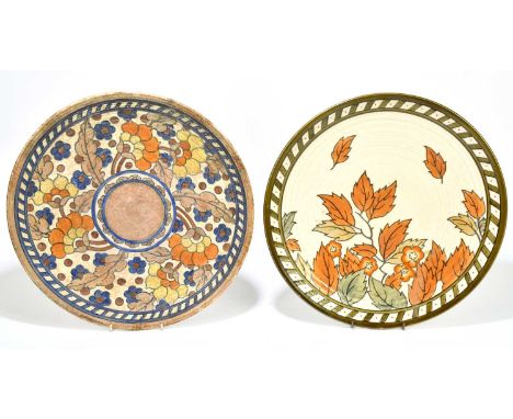 CHARLOTTE RHEAD FOR CROWN DUCAL; two wall chargers, including an example decorated in the 'Byzantine' pattern, each 36.5cm (2