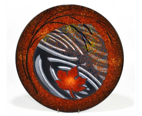 ALAN CLARKE; a large ceramic wall charger with stylised floral decoration, numbered 1/1, inscribed 'Trial' verso, diameter 40