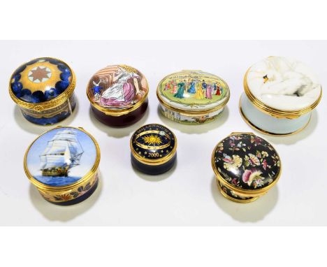 A group of seven enamel boxes, to include two Royal Worcester examples (7).