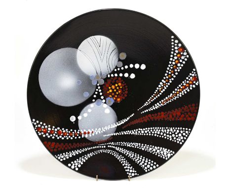 ALAN CLARKE; a ceramic trial wall charger in the 'Metropolis' pattern, signed in silver verso, diameter 40.5cm.Condition Repo