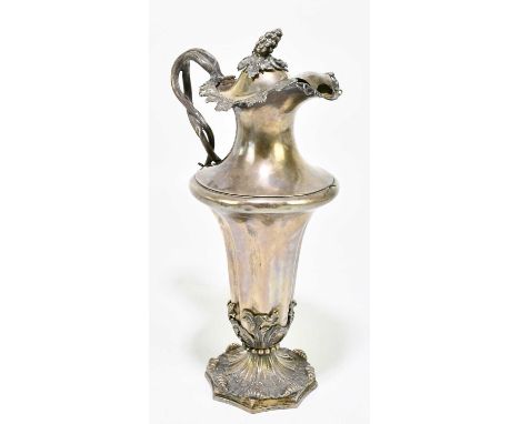 JOSEPH &amp; JOHN ANGELL; a Victorian hallmarked silver claret jug, London 1839, with fruiting vine finial, entwined vine han
