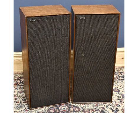 A pair of Celestion Ditton 25 speakers, height 82cm, width 36cm, depth 28cm. Condition Report: Light scratches and scuffs thr