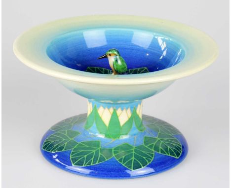 SALLY TUFFIN FOR DENNIS CHINAWORKS; an unusual ceramic font modelled with a kingfisher to the centre inside lilies and floral