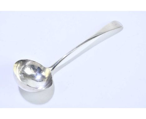 An 18th century hallmarked silver Old English pattern sauce ladle, marks slightly indistinct, length 8cm, weight 1.2ozt/42g.