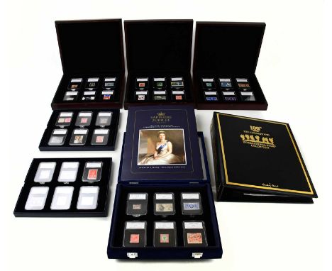 A collection of assorted cased stamps to include the 1969 First Man on the Moon, proof stamps, 100th Anniversary edition The 