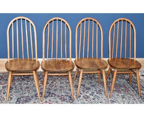 A set of four mid century light elm dining chairs, possibly Ercol (4).