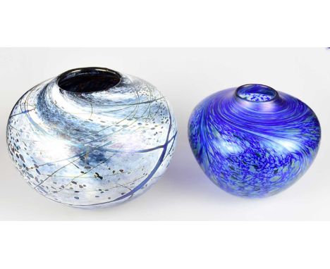 † ALAN TAYLOR; a contemporary Art Glass vase of ovoid form, with iridescent landscape type decoration, signed and dated 1988,