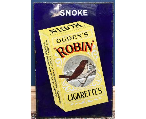 OGDEN'S CIGARETTES; an original pictorial advertising enamel sign 'Smoke Ogden's Robin Cigarettes', 91 x 61cm.Condition Repor