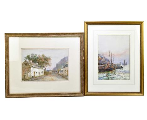 FRANK WILLIAM SCARBOROUGH (1860-1939); watercolour, boats in port scene, signed, 33 x 24cm, with a further watercolour of tha