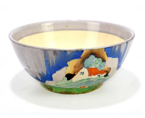 CLARICE CLIFF; a circular footed bowl decorated in the 'Forest Glen' pattern, diameter 19cm.Condition Report: Light scratches
