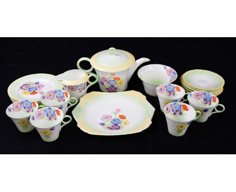 SHELLEY; a twenty-two piece part tea service, printed and painted with spring flowers, comprising teapot and cover, a milk ju