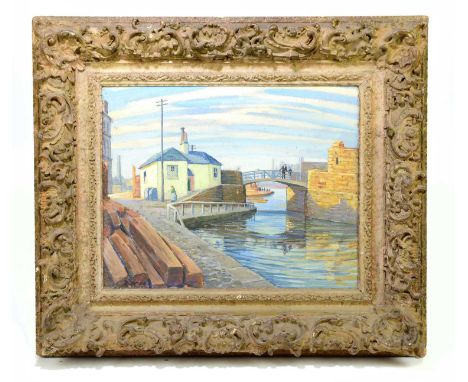 PHYLLIS EMMERSON GOMME (1892-); oil on panel, Glebe Street Canal Scene Glasgow, signed lower left, with Paisley Art Institute
