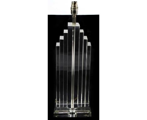 An Art Deco style glass table lamp, modelled in the form of the Empire State Building, height including fitting 52cm.Conditio