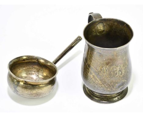 A George III hallmarked silver christening can, London 1768, height 9.5cm, with a George III hallmarked silver ladle bowl (la