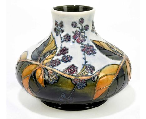 SALLY TUFFIN FOR MOORCROFT; a squat vase decorated in the 'Brambles' pattern, impressed marks and initialled to the underside