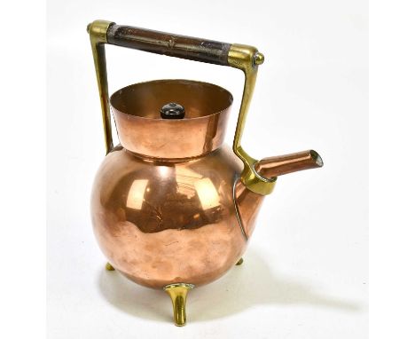 DR CHRISTOPHER DRESSER FOR BENHAM &amp; FROUD; an Arts and Crafts copper and brass kettle with turned wooden handle, height 2