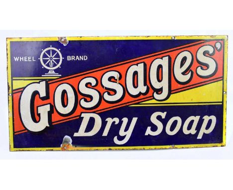 GOSSAGES'; an original advertising enamel sign 'Gossages' Dry Soap', 30 x 59cm. 