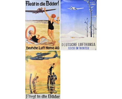 Three modern Art Deco style German posters, size of largest 83 x 60cm.