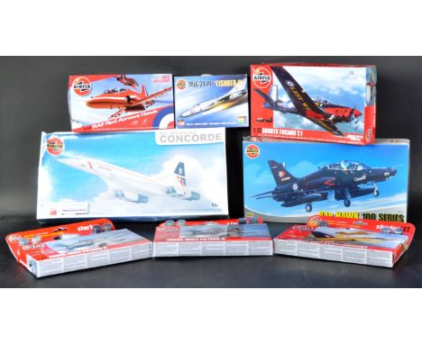 A collection of x8 Airfix made Aviation themed plastic model kits. Examples to include 1/72 scale RAF Shorts Tucano T.1, 1/72