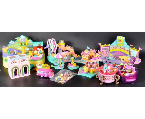 A collection of original vintage Blue Bird Polly Pocket playsets with doll figures to include; 1994 Home On The Go, 1996 Ride