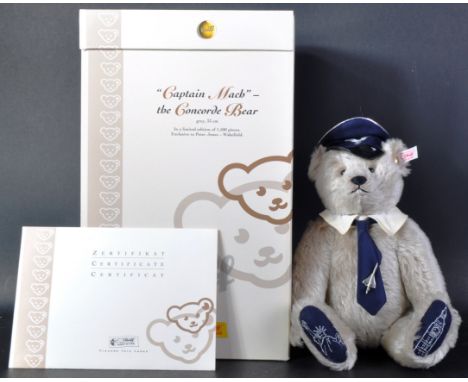 An original vintage Limited Edition German Steiff made soft toy teddy bear 661662 ' Captain Mach The Concorde Bear '. The bea
